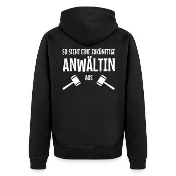 Studentin Jura Juristerei - Unisex Premium Bio Zip Hoodie - Schwarz - Hinten - Nico (187cm)