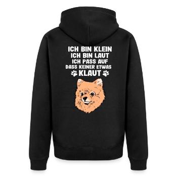 Pomeranian Hundespruch Geschenk - Unisex Premium Bio Zip Hoodie - Schwarz - Hinten - Nico (187cm)