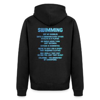 Schwimmen - Unisex Premium Bio Zip Hoodie - Schwarz - Hinten - Nico (187cm)