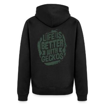 Gecko - Unisex Premium Bio Zip Hoodie - Schwarz - Hinten - Nico (187cm)