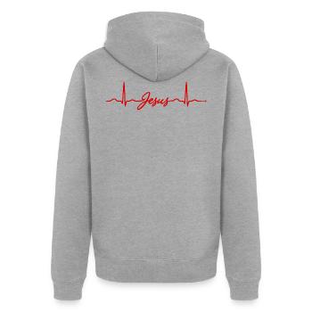 Jesus Heartbeat - Unisex Premium Organic Zip Hoodie - heather grey - Back - Nico (187cm)