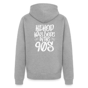 90s Hip Hop Rap Old School Retro Gift - Veste à capuche bio Premium Unisexe - gris chiné - Dos - Nico (187cm)