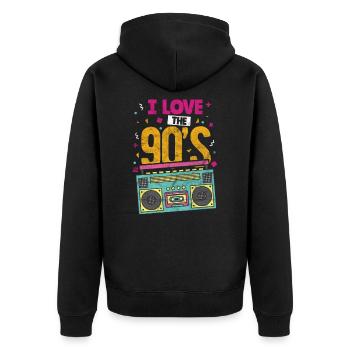 90er Jahre Neunziger 90s Kassette Retro Geschenk - Unisex Premium Bio Zip Hoodie - Schwarz - Hinten - Nico (187cm)