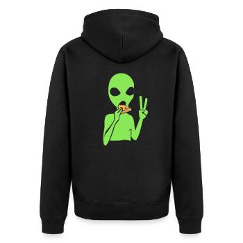Alien Pizza Ufo Ausserirdischer Geschenk - Unisex Premium Bio Zip Hoodie - Schwarz - Hinten - Nico (187cm)