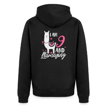 9. Geburtstag Lama - Unisex Premium Bio Zip Hoodie - Schwarz - Hinten - Nico (187cm)
