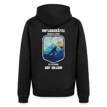 Unterschätze Niemals Einen Alten Mann Auf Skiern - Unisex Premium Bio Zip Hoodie - Schwarz - Hinten - Nico (187cm)