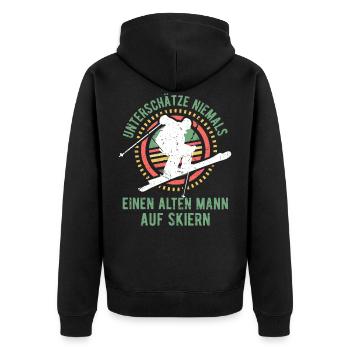 Alten Mann auf Skiern - Unisex Premium Bio Zip Hoodie - Schwarz - Hinten - Nico (187cm)