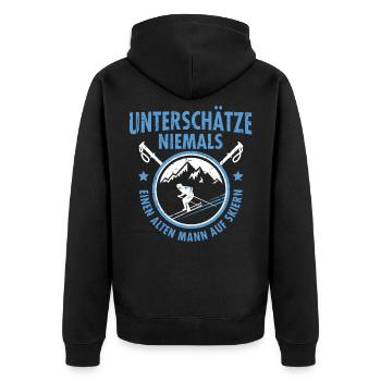Alten Mann Skiern Vintage - Unisex Premium Bio Zip Hoodie - Schwarz - Hinten - Nico (187cm)