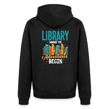 Bibliothek Bücher Lesen Buch Leseratte Geschenk - Unisex Premium Bio Zip Hoodie - Schwarz - Hinten - Nico (187cm)