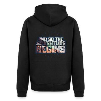 Reise - Unisex Premium Bio Zip Hoodie - Schwarz - Hinten - Nico (187cm)