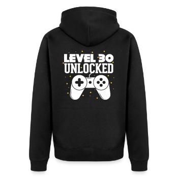 Level 30 - Unisex Premium Bio Zip Hoodie - Schwarz - Hinten - Nico (187cm)