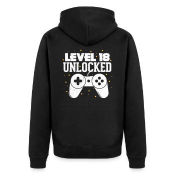 Level 18 Jahre 2002 18. Geburtstag Gamer Gaming - Unisex Premium Bio Zip Hoodie - Schwarz - Hinten - Nico (187cm)
