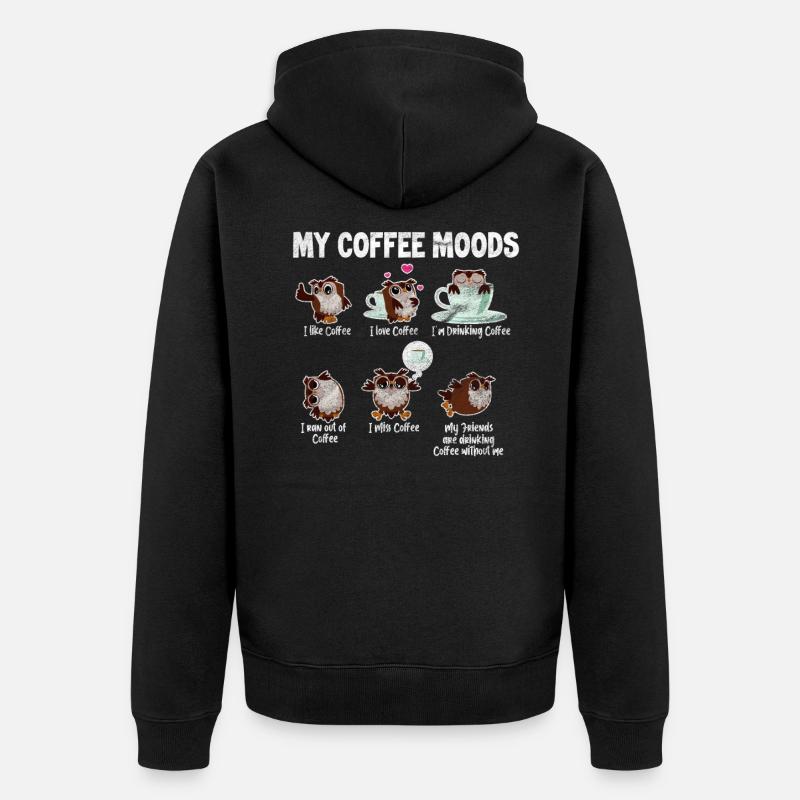 Kaffee Eule - Unisex Premium Bio Zip Hoodie - Schwarz