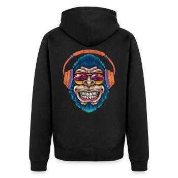 Monkey DJ Affe mit Kopfhörer Sonnenbrille Geschenk - Unisex Premium Bio Zip Hoodie - Schwarz - Hinten - Nico (187cm)