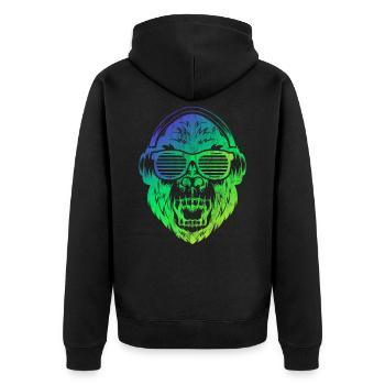 DJ Monkey Affe mit Kopfhörern Sonnebrille Affe - Unisex Premium Bio Zip Hoodie - Schwarz - Hinten - Nico (187cm)