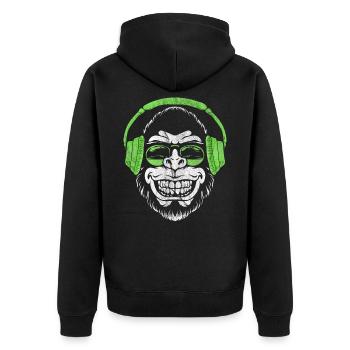 Monkey DJ Affe - Unisex Premium Bio Zip Hoodie - Schwarz - Hinten - Nico (187cm)