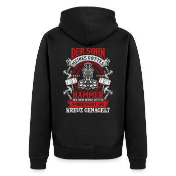 Odins Sohn Thors Hammer - Unisex Premium Bio Zip Hoodie - Schwarz - Hinten - Nico (187cm)
