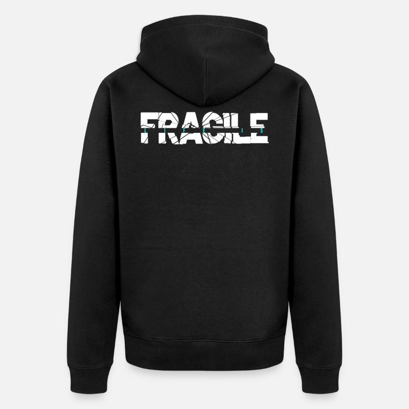 zerbrechlich - Unisex Premium Bio Zip Hoodie - Schwarz