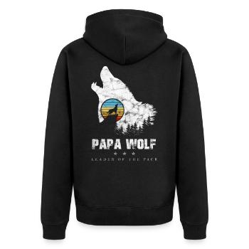 Papa Wolf Pack Leader Father's Day Wolf's Vintage - Unisex Premium Organic Zip Hoodie - black - Back - Nico (187cm)