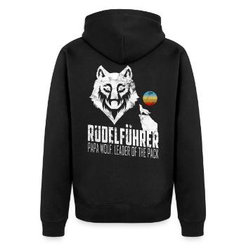 Rudelführer Wolf Vatertag Rudel Vintage Papa Wolf - Unisex Premium Bio Zip Hoodie - Schwarz - Hinten - Nico (187cm)