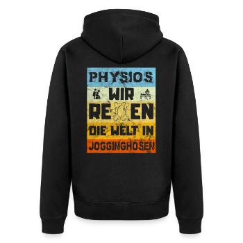 Physiotherapeut Geschenk - Unisex Premium Bio Zip Hoodie - Schwarz - Hinten - Nico (187cm)