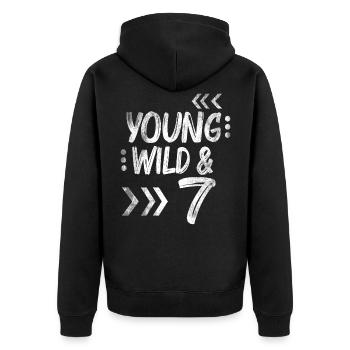 Geburtstag sieben Jahre 7 Geburtstag Geschenk - Unisex Premium Bio Zip Hoodie - Schwarz - Hinten - Nico (187cm)
