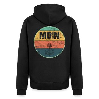 Moin Norddeutsch Anker Vintage Retro Distressed - Unisex Premium Bio Zip Hoodie - Schwarz - Hinten - Nico (187cm)