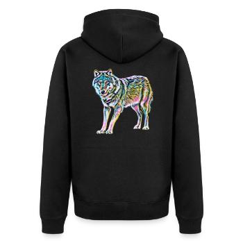 wolf - Unisex Premium Organic Zip Hoodie - black - Back - Nico (187cm)