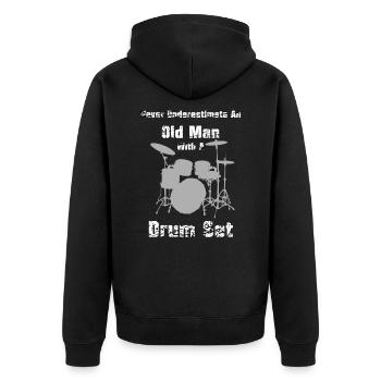 Schlagzeug, Never Underestimate an Old Man Drumset - Unisex Premium Bio Zip Hoodie - Schwarz - Hinten - Nico (187cm)