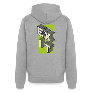 Exit - den Ausgang nehmen - in grün - Unisex Premium Bio Zip Hoodie - Grau meliert - Hinten - Nico (187cm)