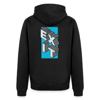 Exit - den Ausgang nehmen in blau - Unisex Premium Bio Zip Hoodie - Schwarz - Hinten - Nico (187cm)