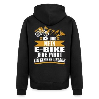 Fahrradfahrer Ebike Fahrradmotiv Geschenk - Unisex Premium Bio Zip Hoodie - Schwarz - Hinten - Nico (187cm)