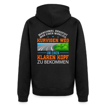 Motorrad Spruch - Unisex Premium Bio Zip Hoodie - Schwarz - Hinten - Nico (187cm)
