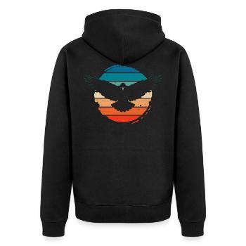 Krähe Rabe Vogel Vintage Retro Design - Unisex Premium Bio Zip Hoodie - Schwarz - Hinten - Nico (187cm)