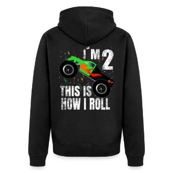 Geburtstag Junge 2 Jahre Monster Truck Geschenk - Unisex Premium Bio Zip Hoodie - Schwarz - Hinten - Nico (187cm)