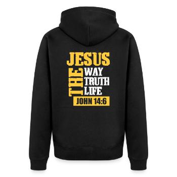 Jesus - Unisex Premium Bio Zip Hoodie - Schwarz - Hinten - Nico (187cm)