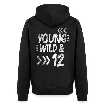 Anniversaire douze ans 12 cadeau d'anniversaire - Veste à capuche bio Premium Unisexe - noir - Dos - Nico (187cm)
