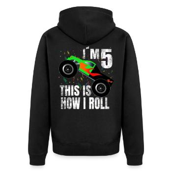Geburtstag Junge 5 Jahre Monster Truck Geschenk - Unisex Premium Bio Zip Hoodie - Schwarz - Hinten - Nico (187cm)