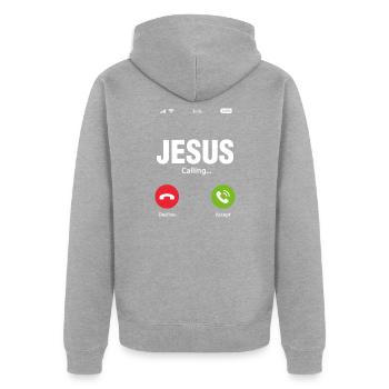 Jésus - Veste à capuche bio Premium Unisexe - gris chiné - Dos - Nico (187cm)
