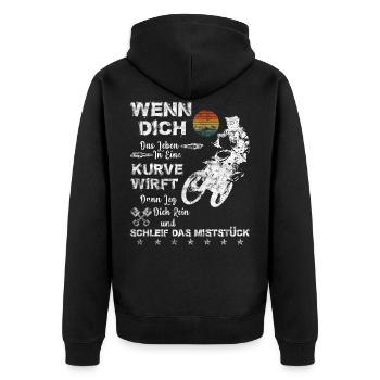 Biker Motocross Supermoto Bike Zweirad Vintage - Unisex Premium Bio Zip Hoodie - Schwarz - Hinten - Nico (187cm)