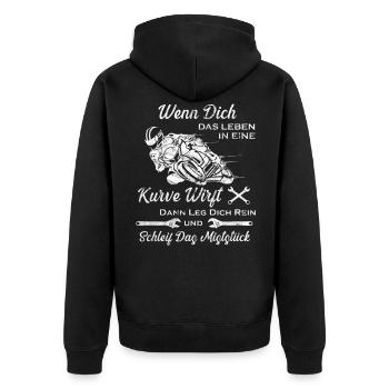 Biker Frau Motoorad Geschenk Chopper Motocross - Unisex Premium Bio Zip Hoodie - Schwarz - Hinten - Nico (187cm)
