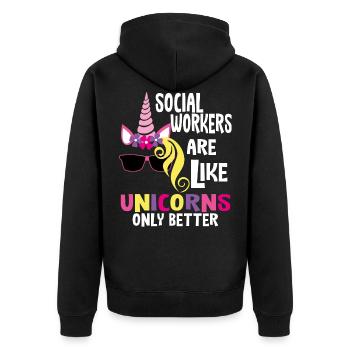 Soziale Arbeit Sozialarbeiter Damen Geschenk - Unisex Premium Bio Zip Hoodie - Schwarz - Hinten - Nico (187cm)