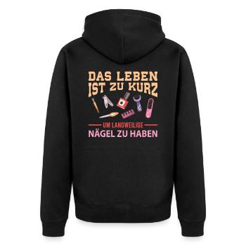 Niemals langweilige Nägel - Unisex Premium Bio Zip Hoodie - Schwarz - Hinten - Nico (187cm)