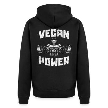 Vegan Power Workout Gorilla Training Gym Sport Fit - Unisex Premium Bio Zip Hoodie - Schwarz - Hinten - Nico (187cm)