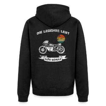 Roller Mofa Legende Lebt Alte Schule Vintage Retro - Unisex Premium Bio Zip Hoodie - Schwarz - Hinten - Nico (187cm)