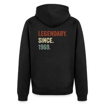 Legendary since 1969 - Unisex Premium Organic Zip Hoodie - black - Back - Nico (187cm)