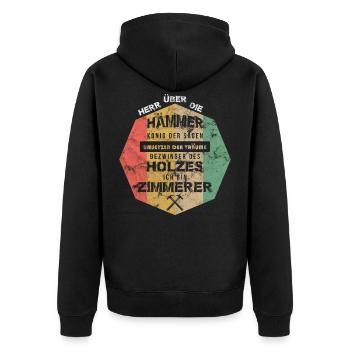 Zimmermann Handwerker Spruch Vintage Retro Zimmere - Unisex Premium Bio Zip Hoodie - Schwarz - Hinten - Nico (187cm)