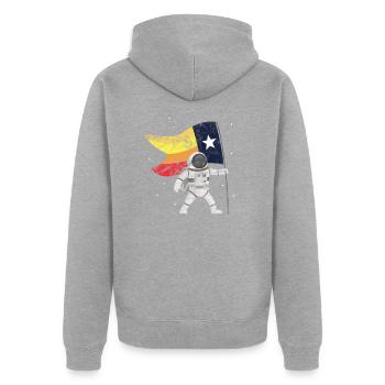 Astronaut Houston - Unisex Premium Bio Zip Hoodie - Grau meliert - Hinten - Nico (187cm)