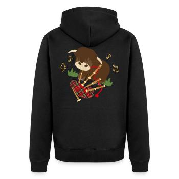 Highland Cattle Play Bagpipes - black - Unisex Premium Organic Zip Hoodie - black - Back - Nico (187cm)
