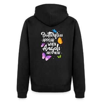 Schmetterling - Unisex Premium Bio Zip Hoodie - Schwarz - Hinten - Nico (187cm)